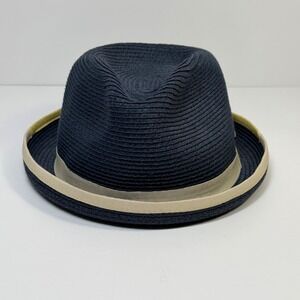 John Callanan Permanent Vacation Navy Blue Straw Fedora Hat Tan Yellow Band OS
